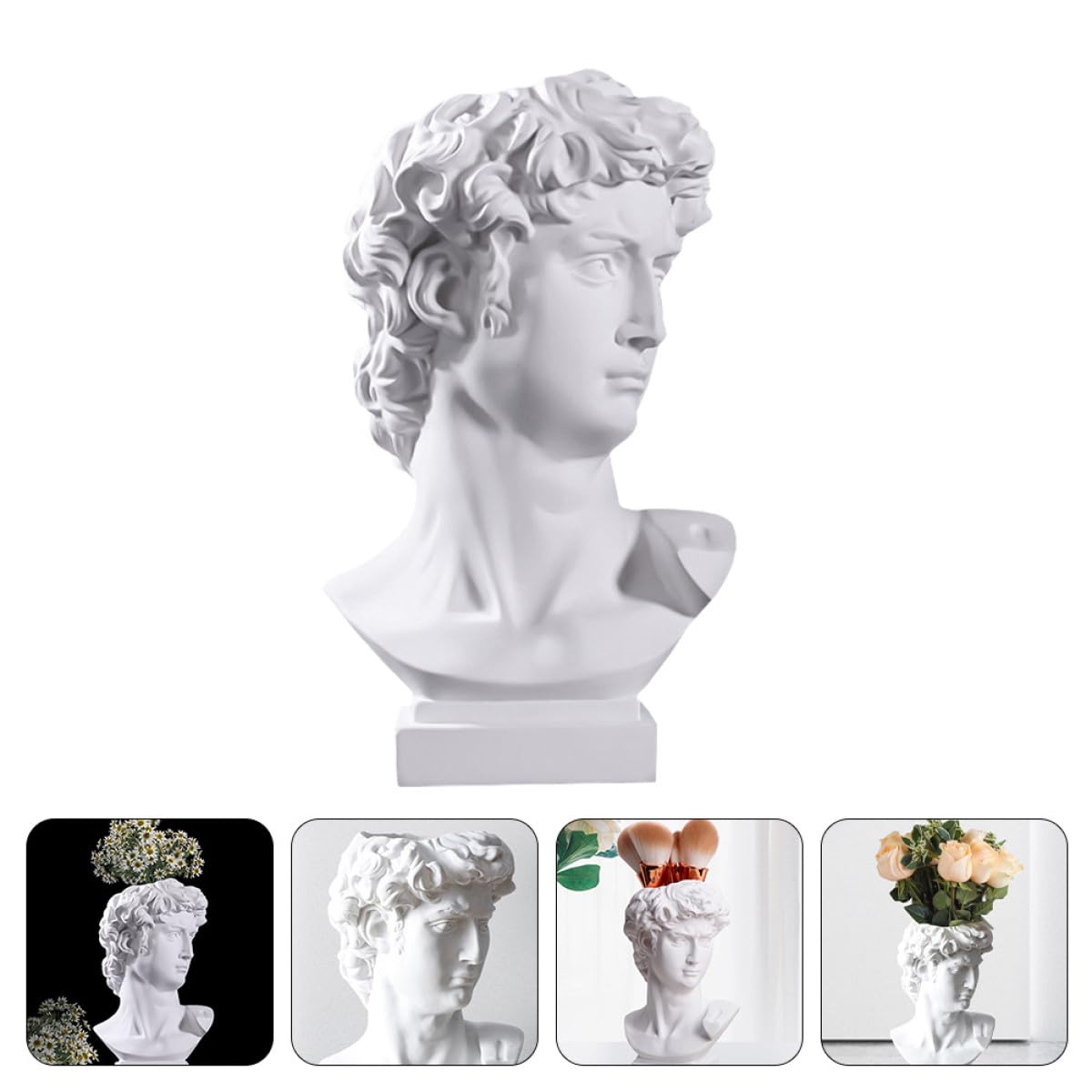 Operitacx Vase Bureau en Décoration et pour Rangement Maquillage Pinceaux de à Composition Résine Blanche 25cm Style Artistique pour Balcon et Salon
