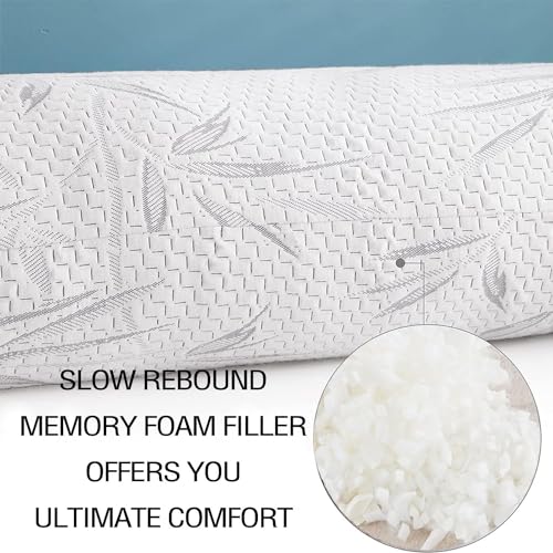 WhatsBedding Memory Foam Body Pillow for Adults with Zipperd Rayon Derived from Bamboo Cover, Breathable Long Pillow for Side Sleeper, Shredded Memory Foam Stuffing, Grey Leaf