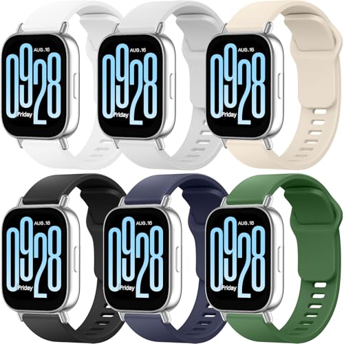 Vancle 6 Piezas Correas Compatible con Xiaomi Redmi Watch 5 Active/Redmi Watch 5 Lite para Mujer y Hombre, Correa de Silicona Suave, Pulseras de Repuesto Ajustable Deportiva