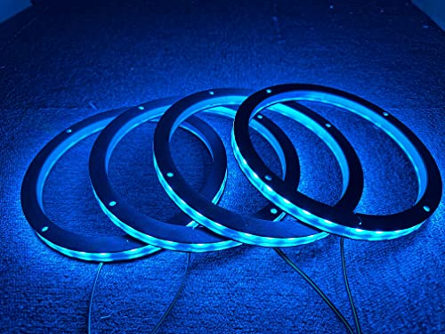 4PCS 6.5 RGB Multiple Changing Car LED Speaker Ring Light Kit Colors Shift Coxial Lights Spacer Ring Light Bluetooth App & Remote Control