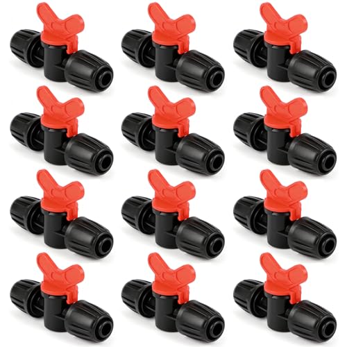 12 Pack 1/2 Inch Drip Irrigation Valve Fittings (1/2 ID x 0.6-0.65 OD) 1/2 Dripline Barbed Shut Off Valve Connectors with Anti-Drop Lock Nuts for Garden Lawn Irrigation System Connection