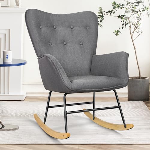 Aivermeil Ergonomischer Schaukelstuhl mit hoher Rückenlehne, Polstersessel mit Armlehnen, Schaukelsessel aus atmungsaktivem Stoff, für Wohnzimmer & Schlafzimmer, Stabiler Stahlrahmen, Schwarz Aivermeil Ergonomischer Schaukelstuhl mit hoher Rückenlehne, Polstersessel mit Armlehnen, Schaukelsessel aus atmungsaktivem Stoff, für Wohnzimmer & Schlafzimmer, Stabiler Stahlrahmen, Schwarz