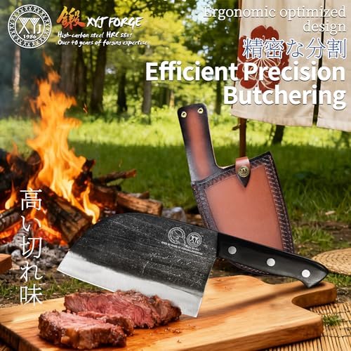 XYJ Authentic Since 1986,Outstanding Ancient Forging,6.7 Inch Full Tang,Serbian Chefs knife,Chef Meat Cleaver,Kitchen Knives,Set with Leather Sheath,Take Carrying,Butcher - 4