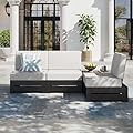 SUNSHINE VALLEY Upgraded 4 Piece Metal Patio Sectional Furniture Set with 5.9" Thick Cushion, Outdoor Furniture Conversation Set with Coffee Table, Patio Modular L Shape Sofa for Backyard Deck Outside