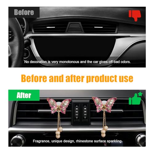 Image of povtii 2 PCS Bling Car Air Vent Clips, Rhinestone Butterfly Air Freshener Outlet Diffuser Clip, Cute Auto Air Conditioning Clip Charm for Women Girls, Decoration Car Accessories (Pink)