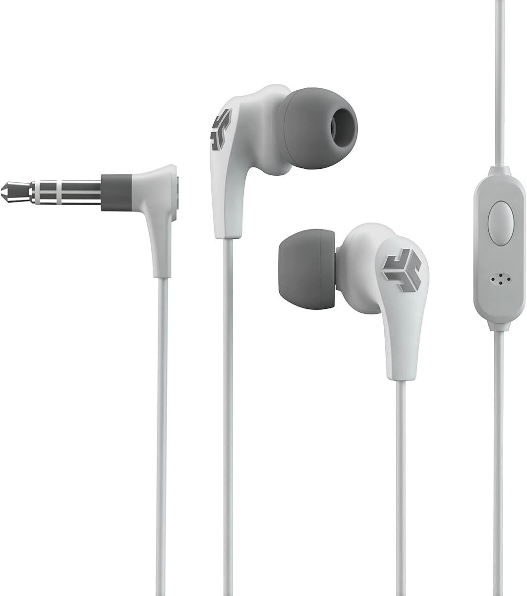 Audio JBuds Pro Signature Auriculares con cable con micrófono y controles de pista, controladores de titanio de 10 mm con puntas de gel de ajuste personalizado y aletas acolchadas, rosa-blanco