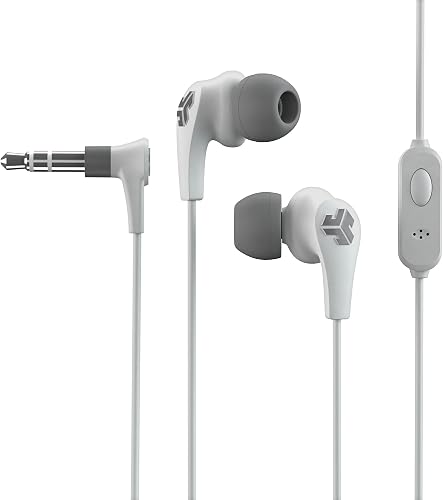 Audio JBuds Pro Signature Wired Earbuds with Microphone and Track Controls, Titanium 10mm Drivers with Custom Fit Gel Tips and Cush Fins, Pink-White