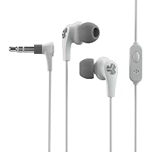 Audio JBuds Pro Signature Wired Earbuds with Microphone and Track Controls, Titanium 10mm Drivers with Custom Fit Gel Tips and Cush Fins, Pink-White
