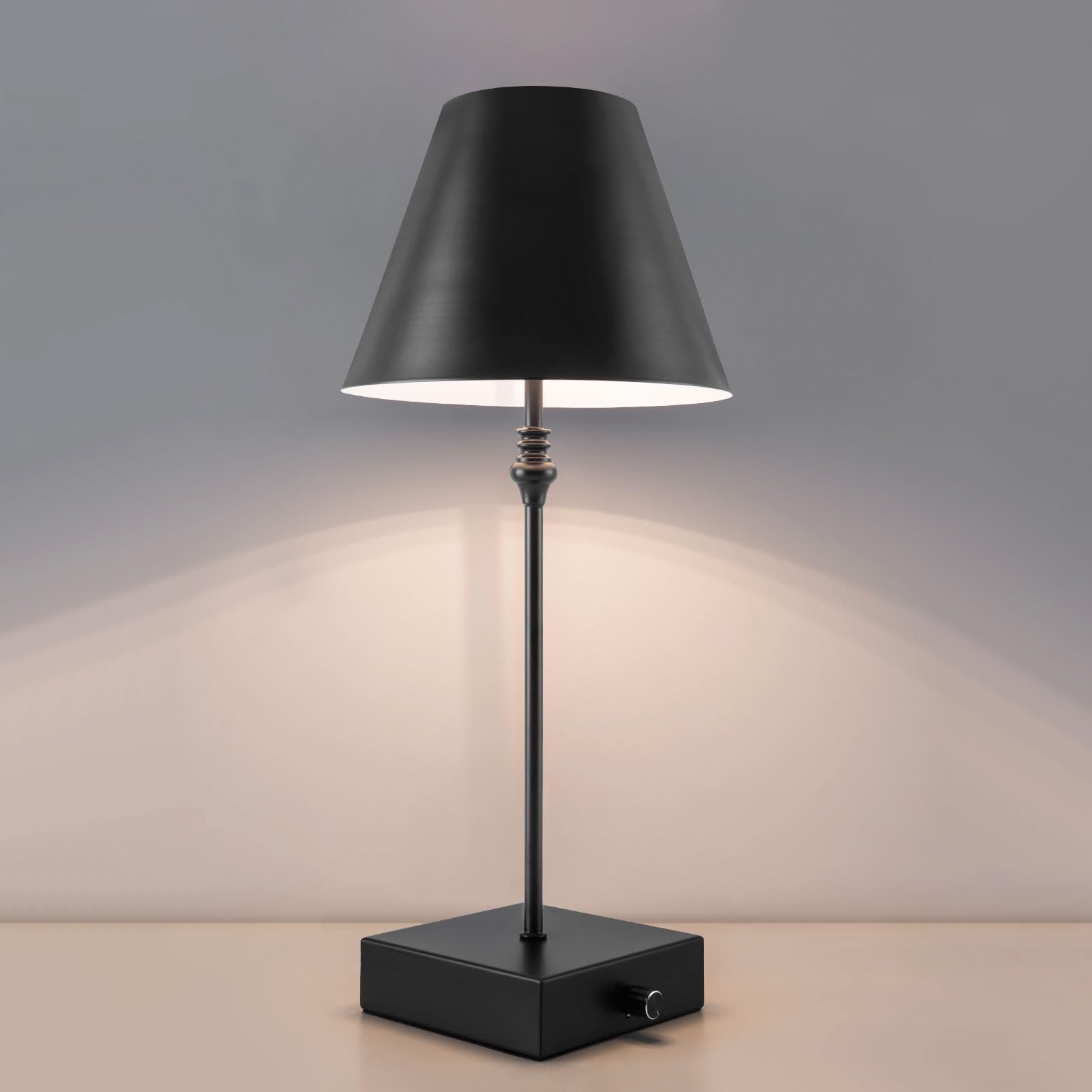 HARPER LIVING Cordless Table Lamp with Dimmer, 5200mAh Rechargeable LED Desk Light, 3000K Warm White Bedside Lamp for Office, Bedroom, Reading (Black)