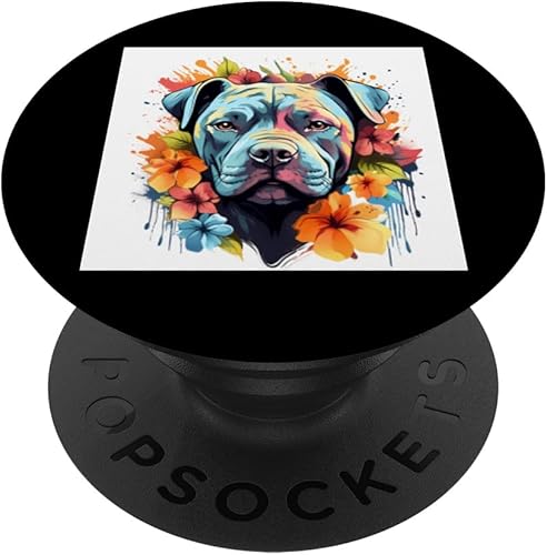 Miniatura 1 de Colorido American Bully Acuarela Arte Mascota Perro Mamá PopSockets Estándar PopGrip