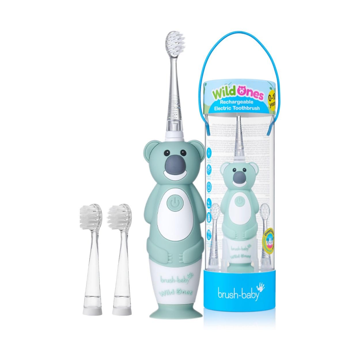 brush-baby WildOnes™ Rechargeable Kids Electric Toothbrush – Koala | Flashing Lights, 2-Min Timer, Waterproof, 3 Brush Heads | Toddler & Child Toothbrush Ages 0-10 | Soft Bristles
