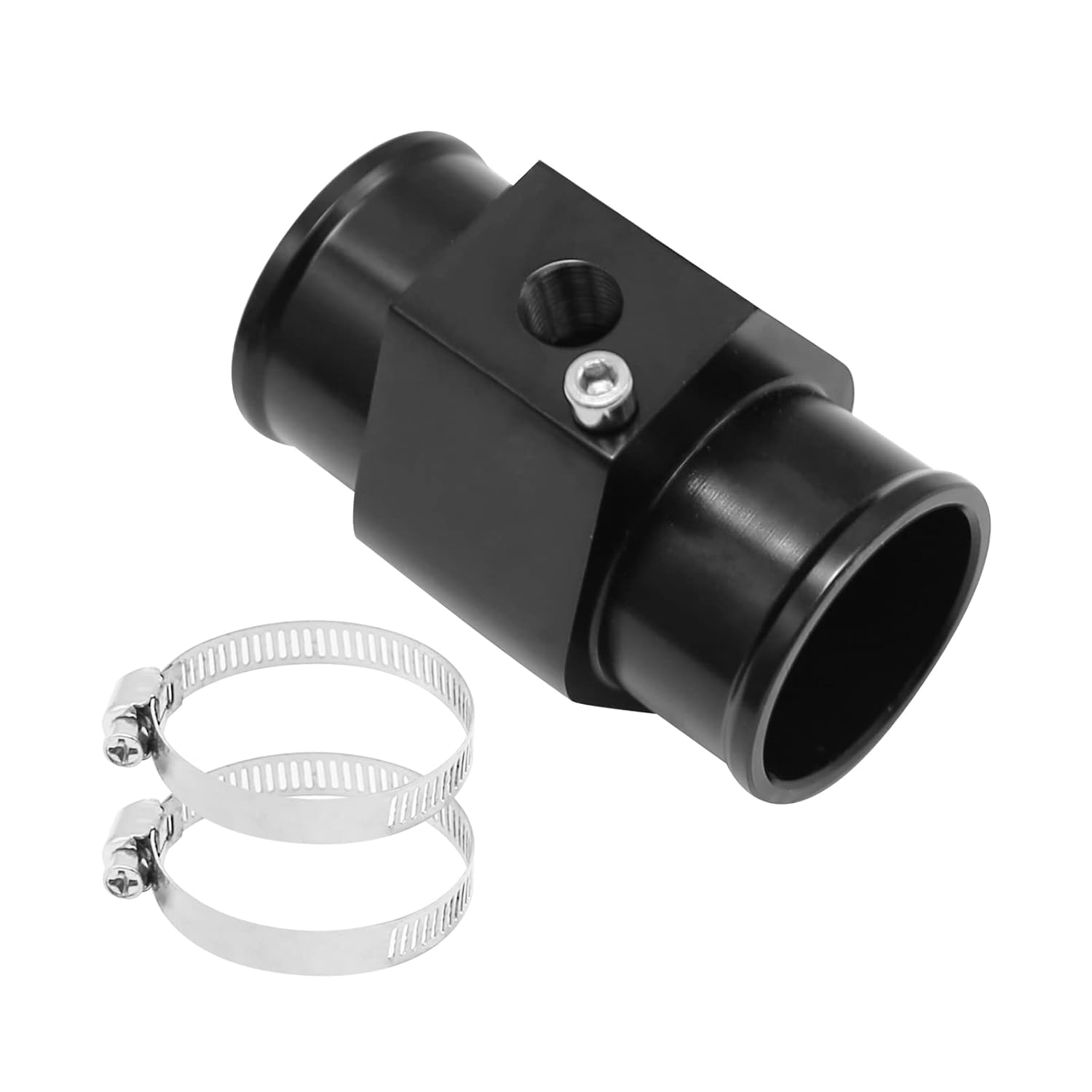 Universal Black Water Temp Joint Pipe Gauge Sensor Radiator Hose Adapter with Adjustable Clamps (34mm)