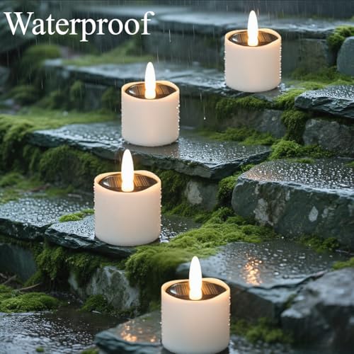 Image of HL Solar Tea Lights Outdoor Waterproof, 8PCS 2.4''x2'' Flickering Flameless Candles, Dusk to Dawn Rechargeable Battery LED Tea Lights for Lantern, Garden, Camping, Home Decor (Warm White)