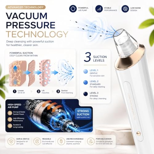 Image of 5-in-1 Blackhead Remover Machine - Electric Pore Cleaner & Whitehead Removal Tool, Deep Face Cleaner Machine for Acne, Pimple & Blackhead Removal, USB Rechargeable Derma Suction Device