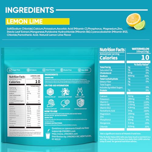 Image of Electrolytes Powder Packets Sugar Free, 30 Sticks High Sodium Hydration Packets, Low Calorie Electrolyte Packets Drink Mix Liquid Daily IV with Lemon Lime, 10.5OZ