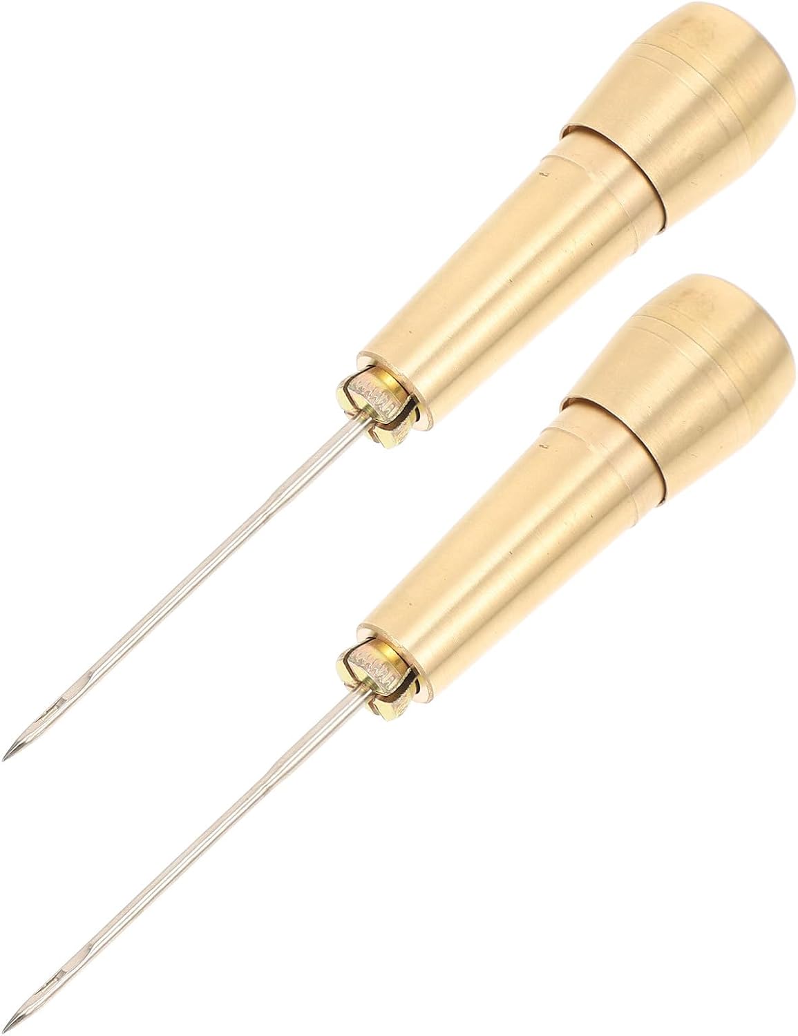 Gogogmee 2 Pieces Leather Repair Awls with Copper Handle, Steel Needle Sewing Awls for DIY Shoe Sole and Heel Stitching, Hand Stitcher Tool for Handmade Leather Craft and Shoe Repair