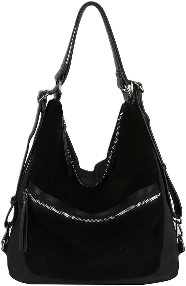 LM Women Convertible Shoulder Hobo Backpack Travel Bag (Black)