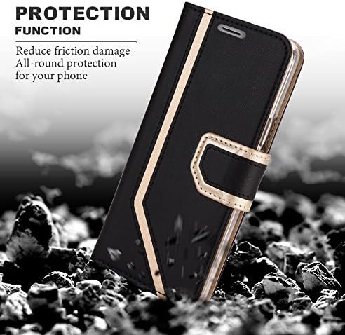 FYY Leather Case with Mirror for Samsung Galaxy S9, Leather Wallet Flip Folio Case with Mirror and Wrist Strap for Samsung Galaxy S9 Dark