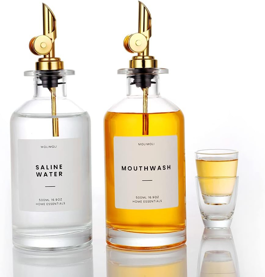 Molimoli 350ml/11.8 Oz Mouthwash Dispenser For Bathroom With Cups