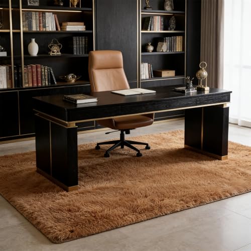 Tapis salon 140x140 cm marron résistant aux glissades et facile à nettoyer