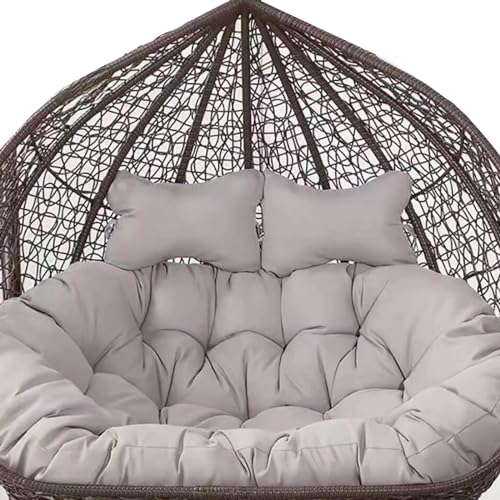 Silla colgante de huevo de 2 plazas para exteriores con cesta doble, hamaca de repuesto, 150 x 110 cm, color gris claro