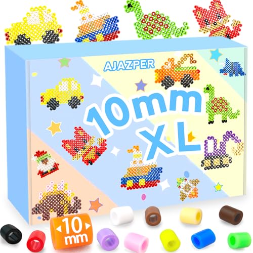Image of 10MM Fuse Beads Kit for Kids - Mixed Colors Fuse Beads Craft Set with Pegboards, Ironing Papers and Accessories, XL Iron Bead for Craft, DIY Arts and Crafts Toys for Kids Gifts for Girls Boys Age 5+
