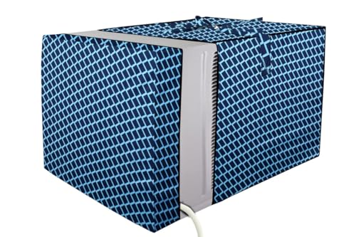 Image of Stylista window ac cover suitable for O-General 1.5 Ton AXGB18CHAA-B, Check Blue Color Elastic fit Cover for front and rear Of Window Ac