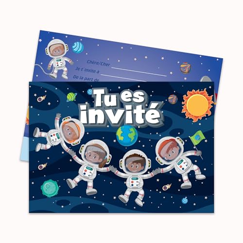 Edition Colibri 10 Cartes d‘invitation ASTRONAUTES en Français pour un anniversaire d‘enfant ou pour une fête espace/cosmos de (11134 FR)