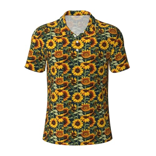 Polo respirant homme manches courtes motif tournesol course à pied et bureau casual