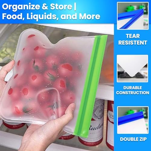 12-Pack Reusable Gallon Ziplock Freezer Bags – Extra Thick, Silicone & BPA-Free, Leakproof, Stand-Up & Dishwasher Safe – Large Food Storage Bags for Meal Prep, Marinating, & Kitchen Organization - Thumbnail 3