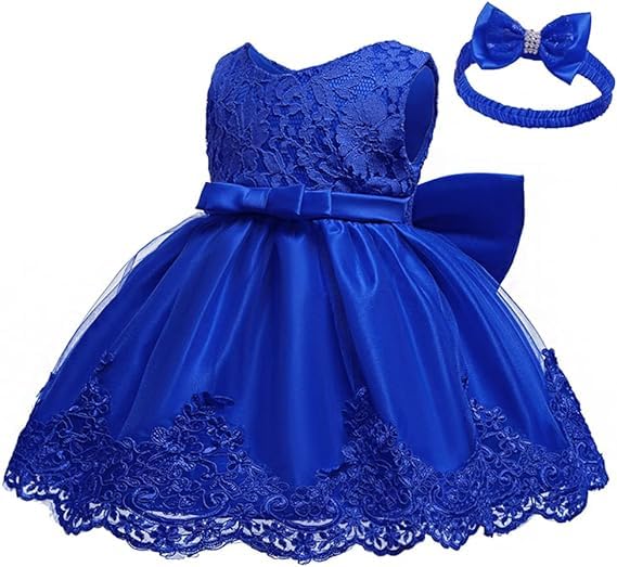 0-2T Big Bowknot Toddler Baby Girls Photo Shoot Pageant Party Lace Dress with Headwear3