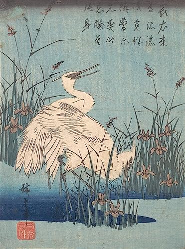 Affiche Toile Aigrette Hiroshige pour habiller un grand mur vide avec une œuvre d'art