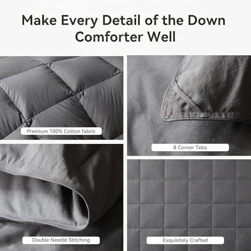 Image of L LOVSOUL Goose Feather Down Fiber Comforter King Size, 100% Organic Cotton Fabric Duvet Insert,1200TC,750+Fill Power, Hotel Collection, Light Weight Grey with 8 Tabs,106X90IN