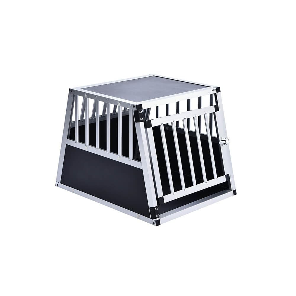 Home Deluxe - Trasportino per cani in alluminio SKITO – M – 69 x 54 x 50 cm – Colore: argento/nero – Materiale: pannelli MDF, alluminio, contenitore per il trasporto per cani, soluzione di trasporto