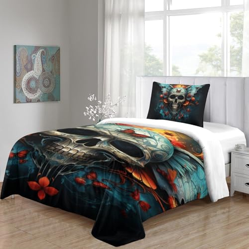 Housse de couette crâne motif 3D drap lit simple avec taies - 5