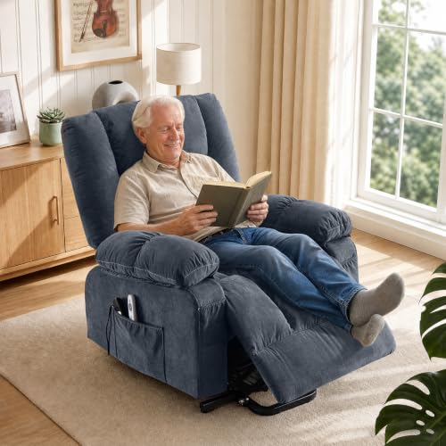 Image of BOSMILLER Electric Power Lift Recliner Chair Sofa with Massage and Heat for Elderly,Lift Chair with Front Pocket & Side Pockets for Living Room