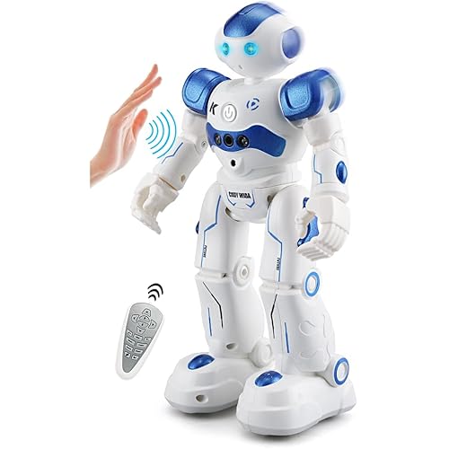 PowerTRC RC Robot Toys for Kids, Remote Control Smart Robot, Programmable, Gesture Sensing Toy with Light & Sound Birthday Gift Present for Age 6 7 8 9 10+, Blue