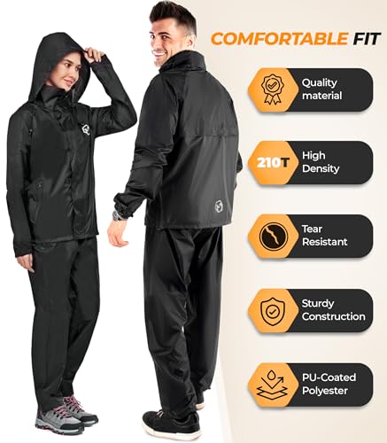 Foxelli FOXELLI_RAIN_SUIT_XL Waterproof Rain Suit – Durable Breathable Lightweight Rainwear For Men & Women Perfect thumb #2