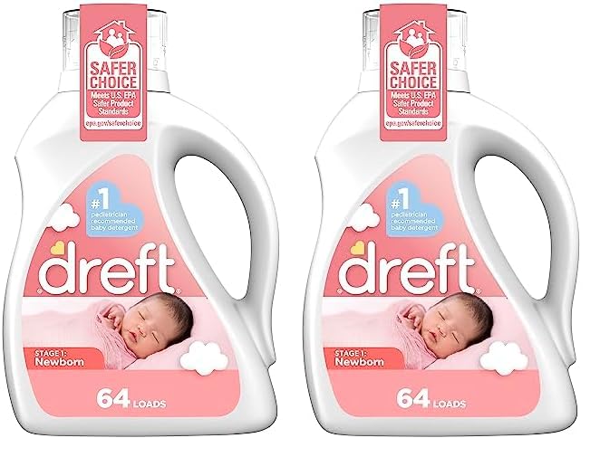 Image of Dreft Stage 1: Newborn Hypoallergenic Liquid Baby Laundry Detergent (HE), Natural for Baby, Newborn, or Infant, 100 Ounces (64 loads) (Pack of 2)