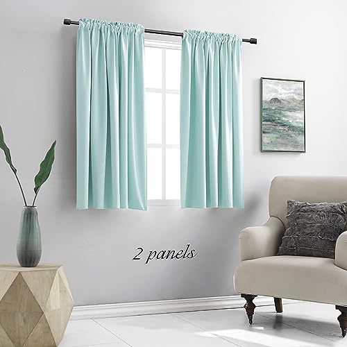 Image of DONREN 54 Inch Length Aqua Blackout Curtains for Bedroom - Small Window Treatment Rod Pocket Curtain Drapes (Set of 2 Panels)