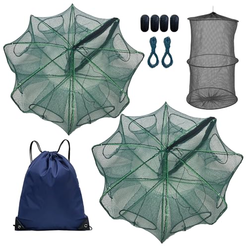 2 Pcs Foldable Minnow Trap Crab Trap Fishing Net Bait Cage for Crabs Minnow Lobster Shrimp Crawfish
