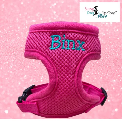Personalized Dog Harness With Embroidered Pet Name, Soft Padded Air Mesh Harness For Small And Medium Dogs, No Pull Adjustable Puppy Walking Vest, Made Usa (Medium, Pink) #TOP3