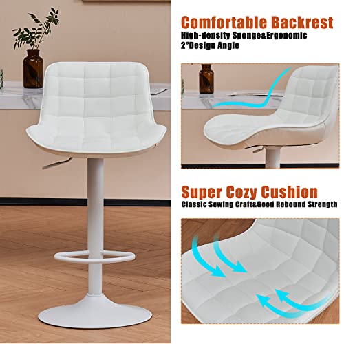 Youtaste White Bar Stools Set Of 2 Faux Leather Upholstered Counter Height Barstools Adjustable Swivel Metal Bar Chairs With High Back For Home Kitchen Island #TOP7