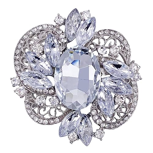 Image of LAXPICOL Women's Large Sparkly Crystal Flower Brooch Pin Fashion Statement Broach Pin