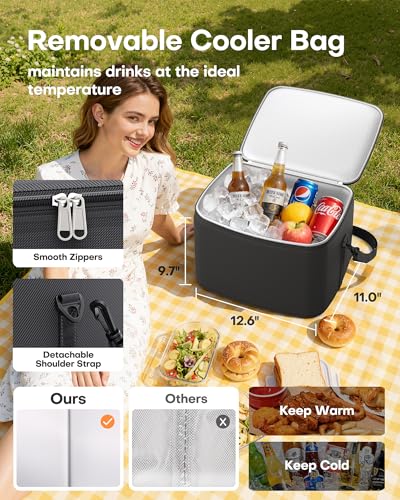 HOTOR Car Trunk Organizer - Trunk Organizer for SUV with Removable Cooler Bag, Foldable Cover, 3 Compartment Car Storage Essential Car Accessories for Truck, Van & Sedan, Black, 33.1\" x 12.6\" x 11.0\"