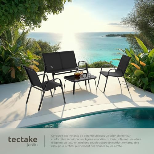 Salon de Jardin 4 Places Textilène Noir – TecTake