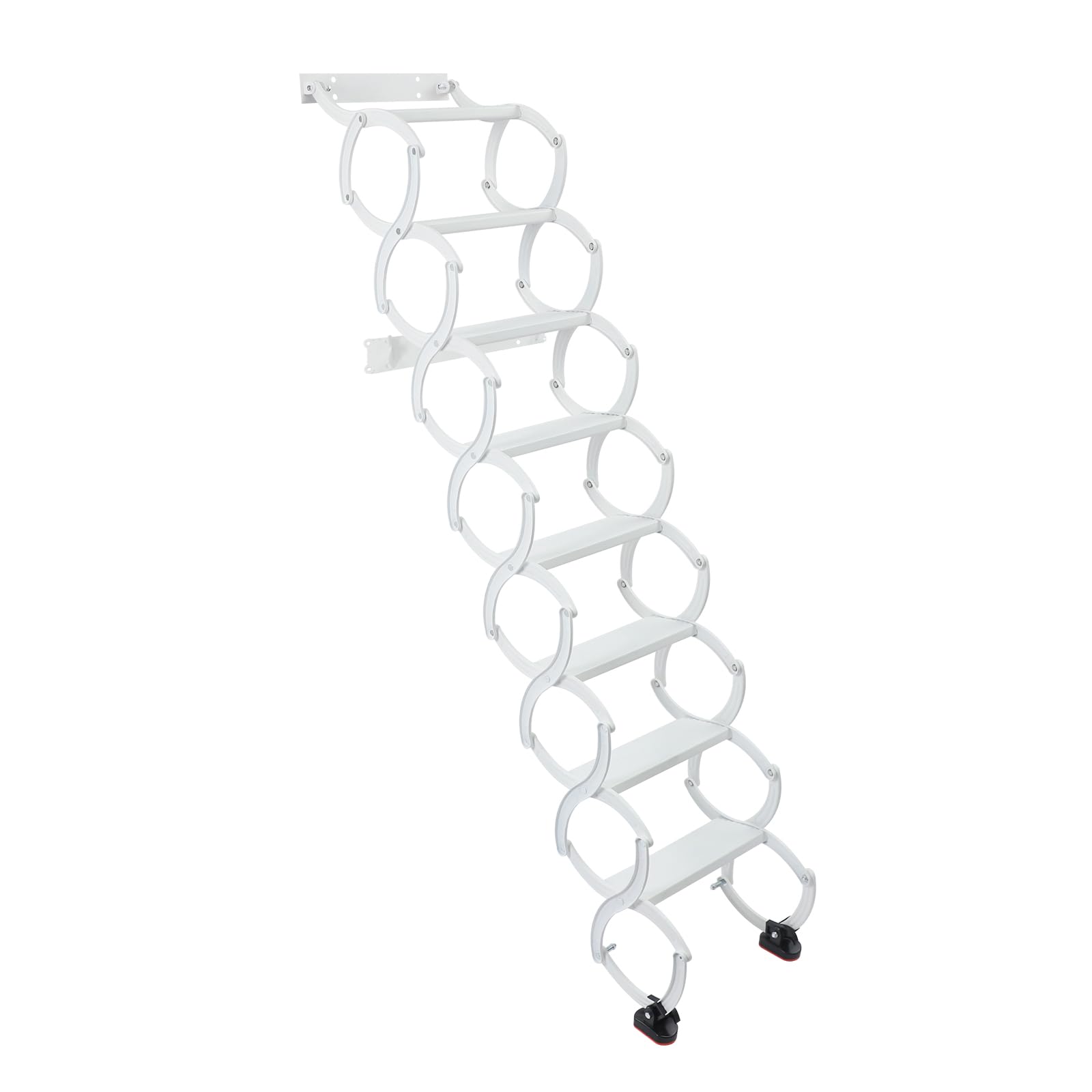 Dachbodentreppe, 8-Step Leiter Ausziehbar, Dachbodenleiter aus Hochmanganstahl, bis zu 200kg, Ausziehbare Klapptreppe für Dachboden, Garage, Keller, Weiß