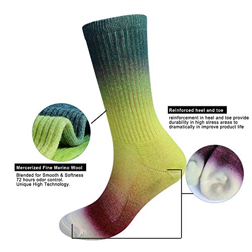 EnerWear 4 Pack Women's Merino Wool Outdoor Hiking Trail Crew Sock (US, Numeric, 9, 11, Regular, Regular, Gradient Green)3