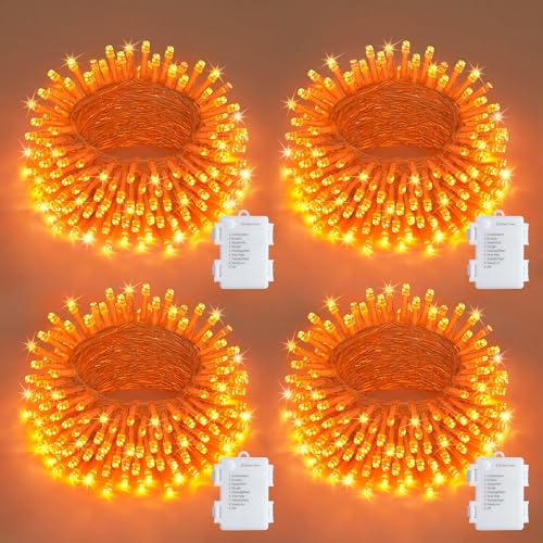 JMEXSUSS 4 Pack Orange Halloween Lights Battery Operated with Tim...