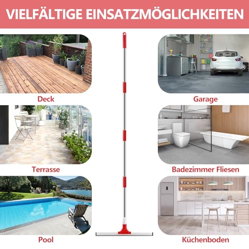 Mitclear 43cm Wasserschieber/Bodenwischer mit Verlängertem Stiel(147cm), Nasser Boden Gummiabzieher Hochleistung, Wasserabzieher für Innen- und Außenbereiche Garage Dusche Bad Garten Küche Terrasse